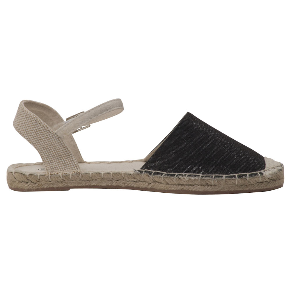 Espadrilles Sandalen Canvas Damen Sommerlatschen Farbe: Schwarz Beige, Größe: 37