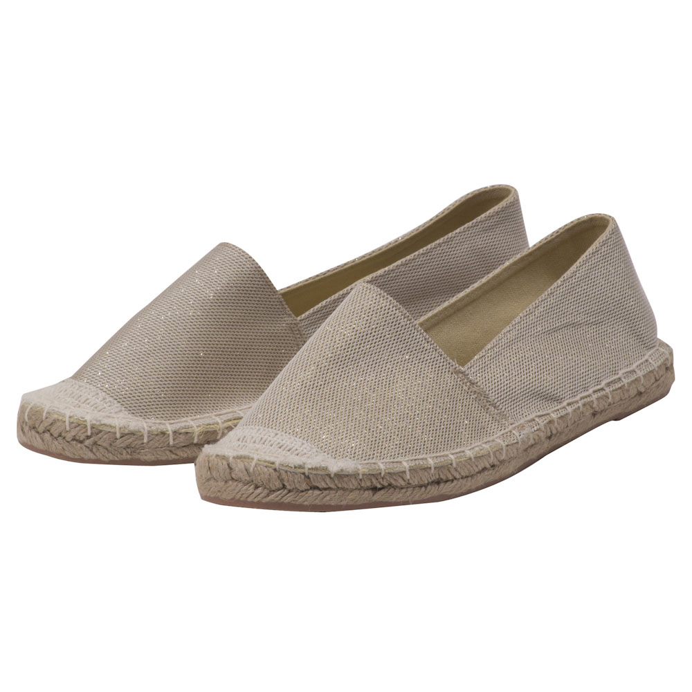 Espadrilles mit Glitzer Canvas Damen Sommerlatschen Slipper Farbe: Gold, Größe: 42