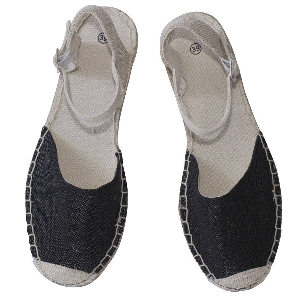 Espadrilles Sandalen Canvas Damen Sommerlatschen Farbe: Schwarz Beige, Größe: 37