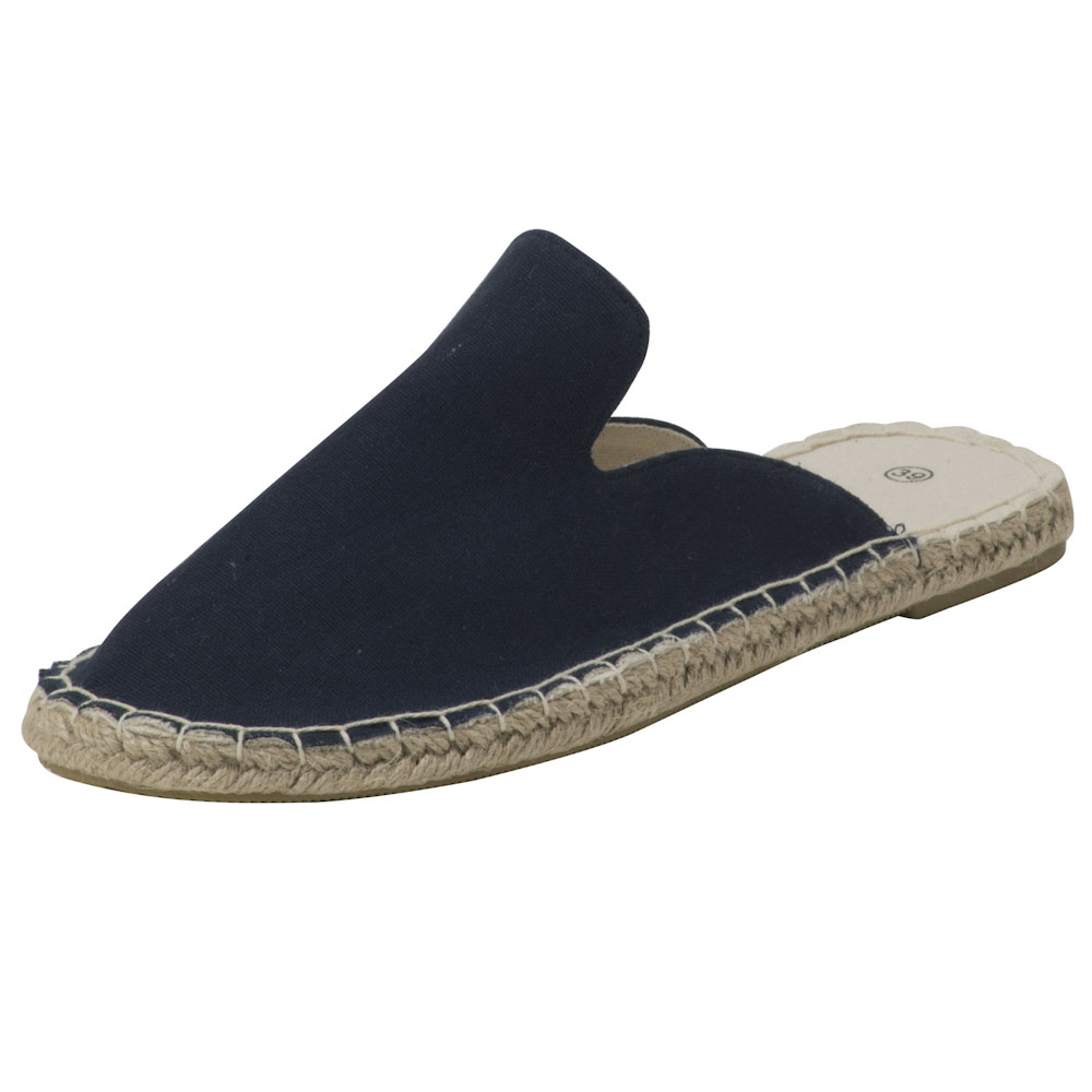 Espadrilles Pantoletten Canvas Slipper Damen Sommerlatschen Farbe: Navy, Größe: 37