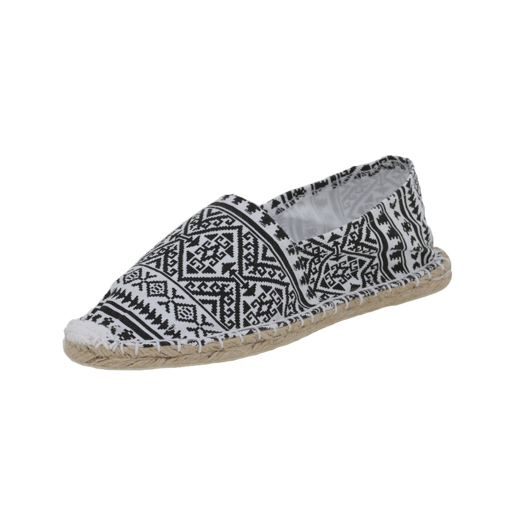 Espadrilles mit Ethno Muster klassische Canvas Damen Sommerlatschen Muster: Ethno Schwarz Weiß, Größe: 42