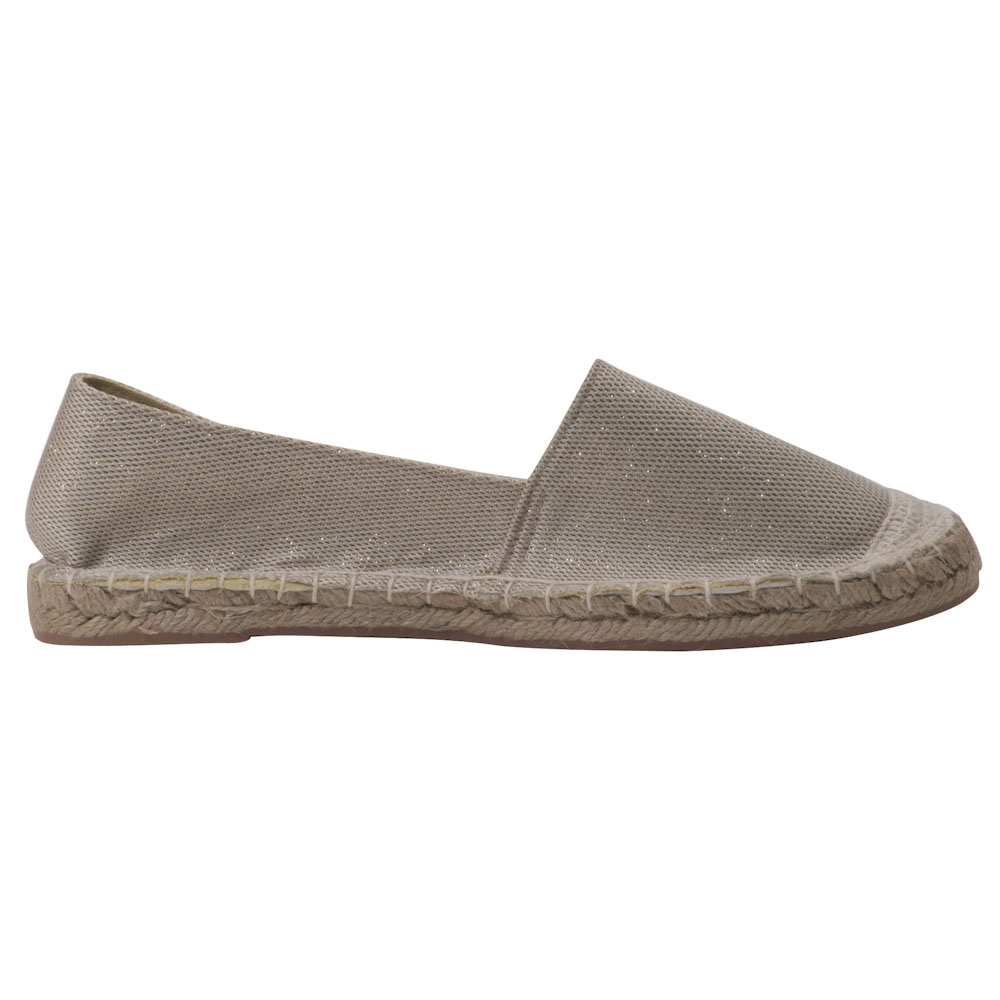 Espadrilles mit Glitzer Canvas Damen Sommerlatschen Slipper Farbe: Gold, Größe: 42