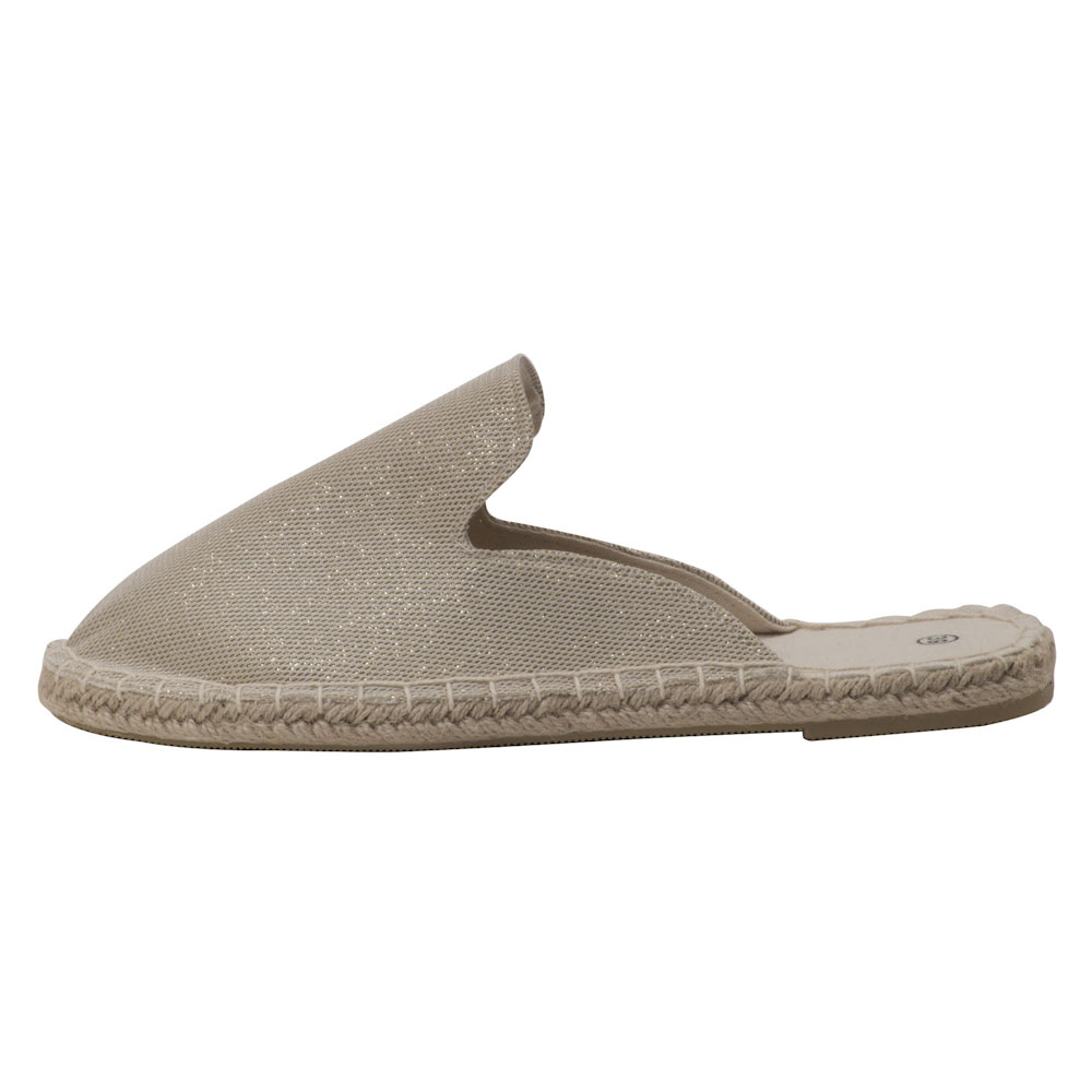 Espadrilles Pantoletten Canvas Slipper Damen Sommerlatschen Farbe: Gold mit Glitzer, Größe: 42