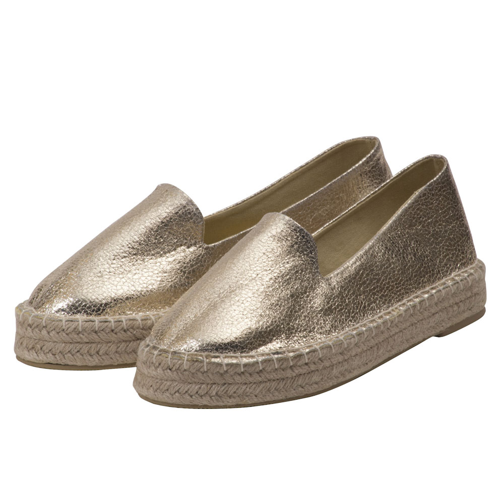 Espadrilles Metallic mit Plateausohle Canvas Damen Sommerlatschen Farbe: Gold, Größe: 42