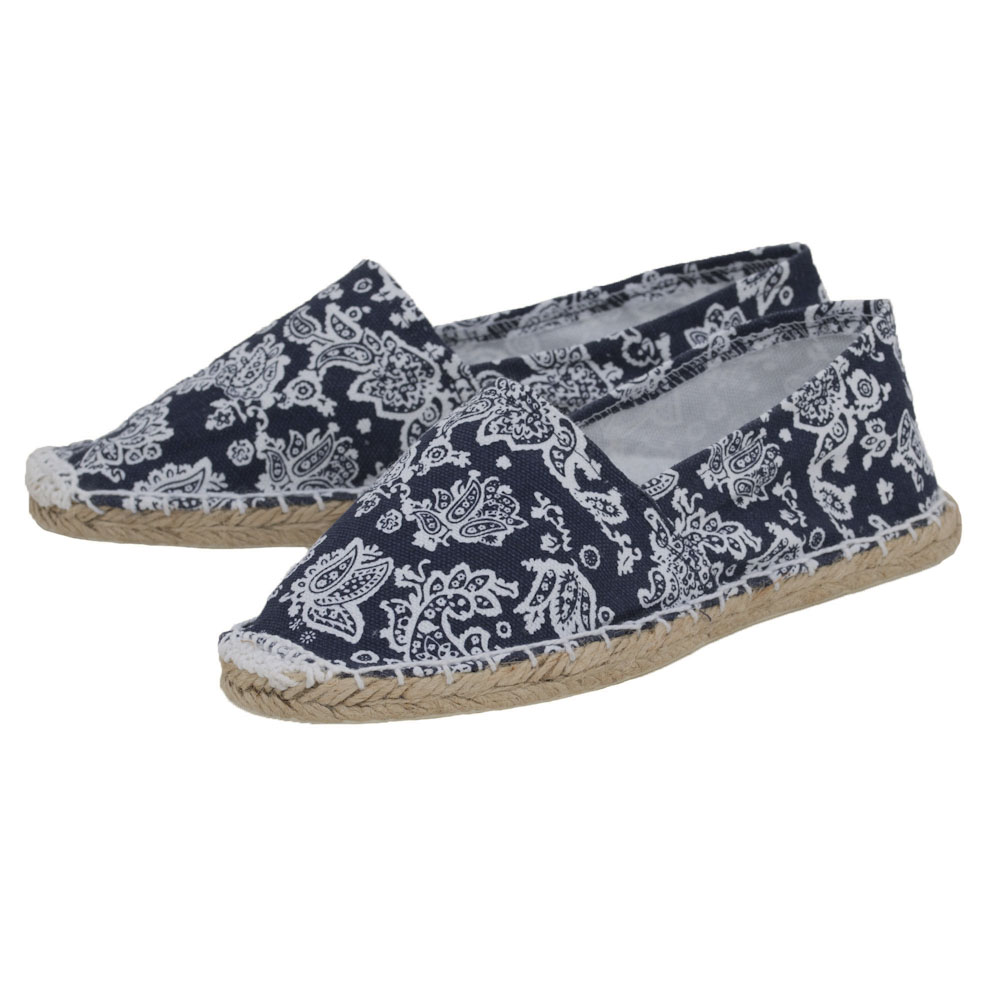 Espadrilles mit Paisley Muster Canvas Damen Slipper Sommerlatschen Muster: Paisley blau weiß, Größe: 42