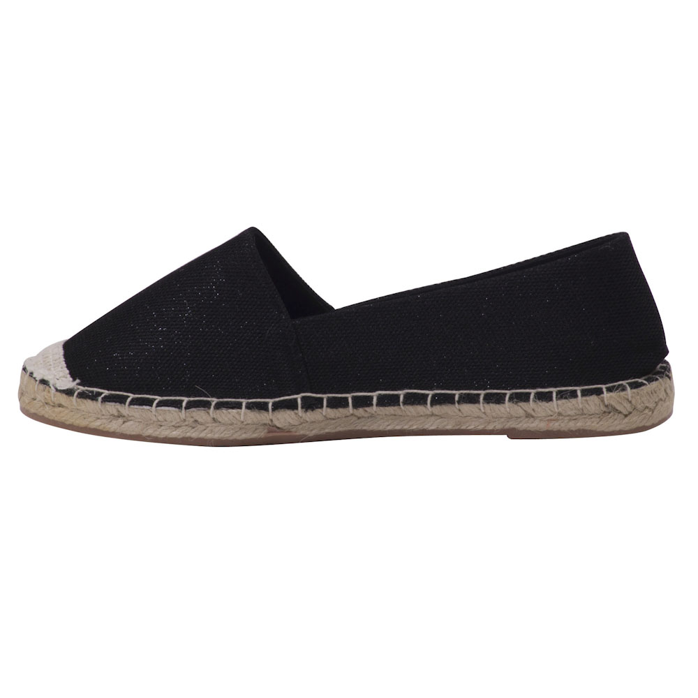 Espadrilles mit Glitzer Canvas Damen Sommerlatschen Slipper Farbe: Schwarz, Größe: 42