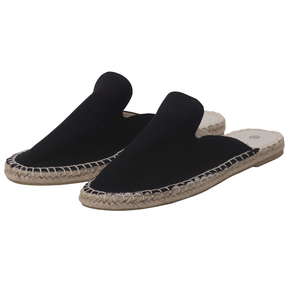 Espadrilles Pantoletten Canvas Slipper Damen Sommerlatschen Farbe: Schwarz, Größe: 42