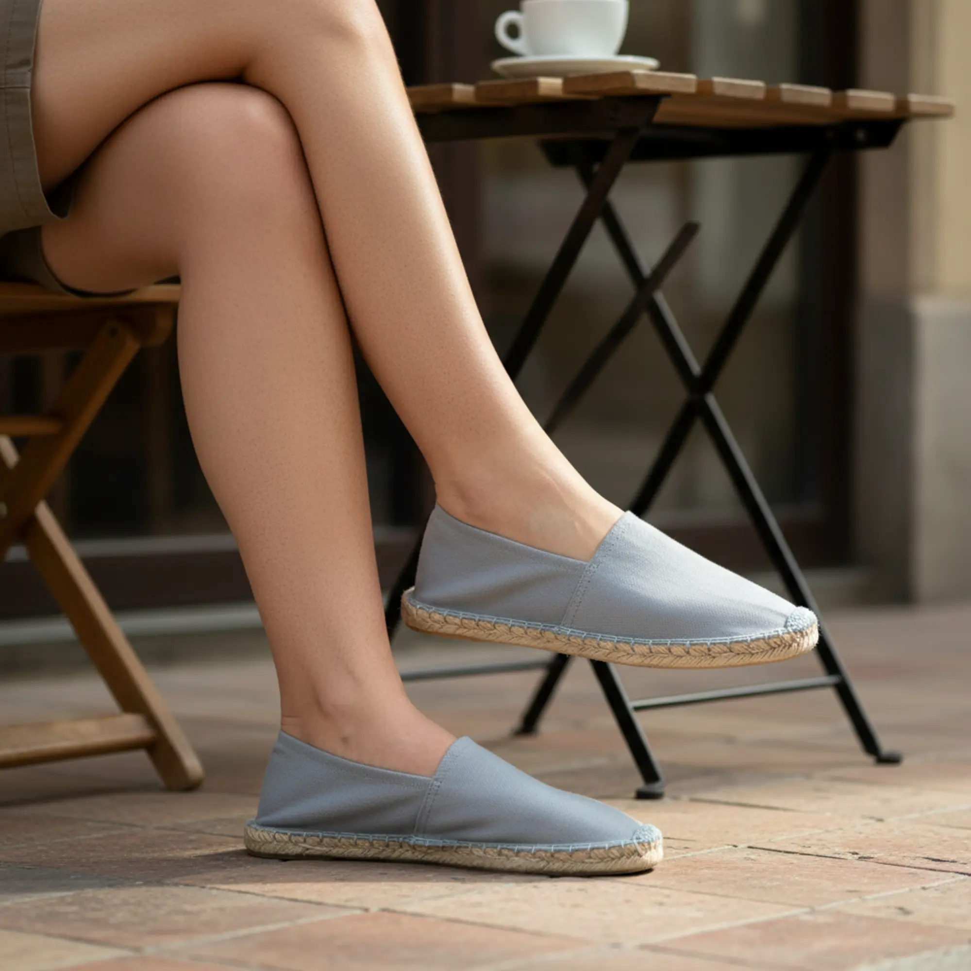 Espadrilles unicolor Canvas Damen und Herren Sommerlatschen grau in cafe