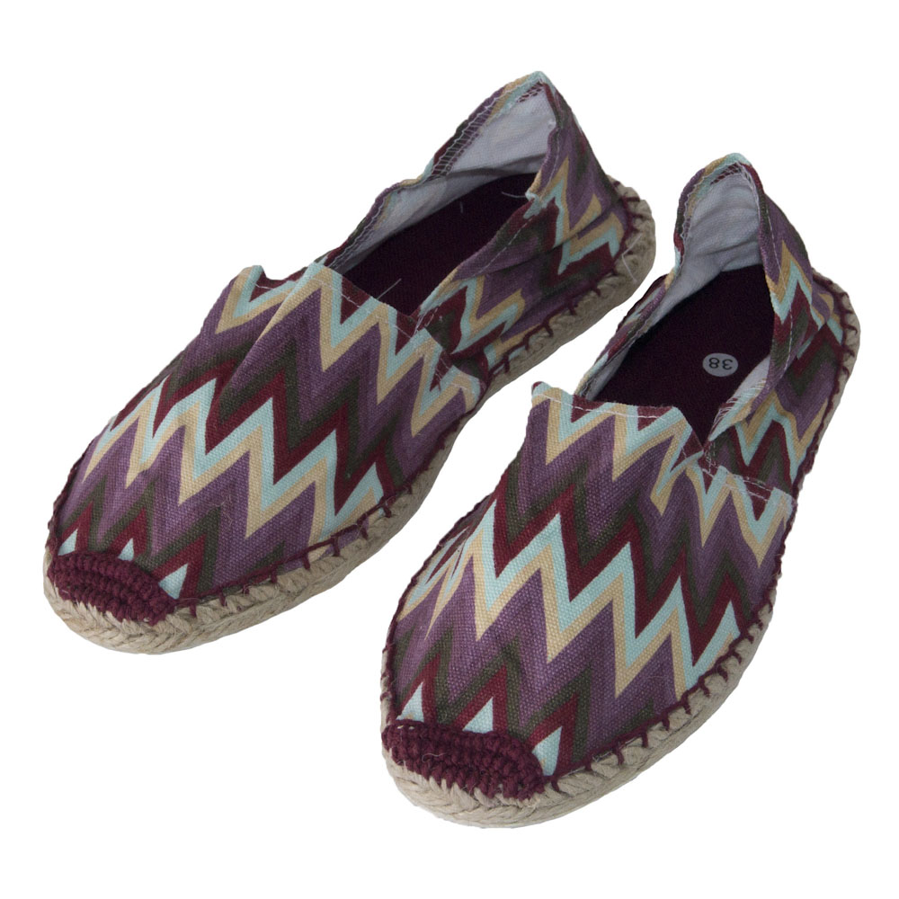 Espadrilles mit Muster - Leo Hawaii Sterne Blumen Canvas Sommerlatschen Muster: Zick-Zack-Streifen, Größe: 42