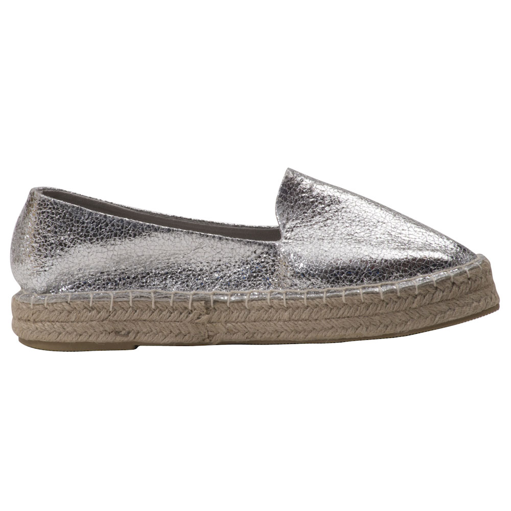Espadrilles Metallic mit Plateausohle Canvas Damen Sommerlatschen Farbe: Silber, Größe: 37