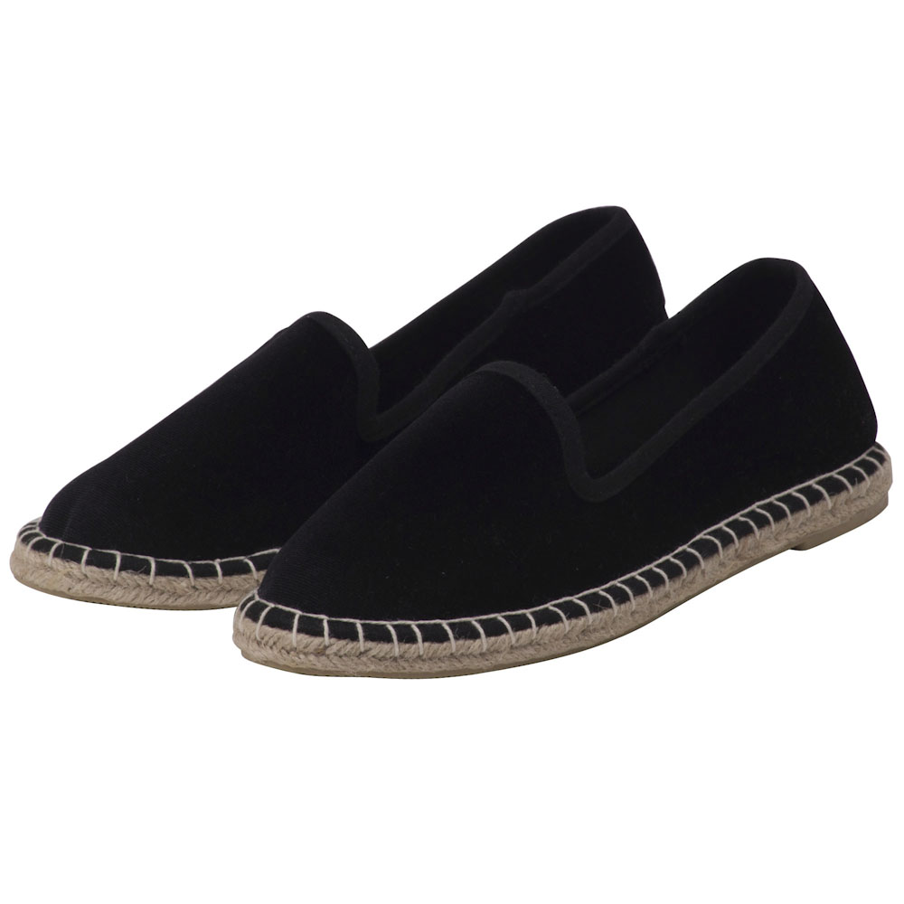 Espadrilles aus Samt Damen Samtschuhe Ballerinas Farbe: Schwarz Beige, Größe: 42