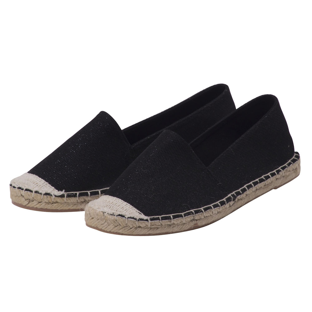 Espadrilles mit Glitzer Canvas Damen Sommerlatschen Slipper Farbe: Schwarz, Größe: 42