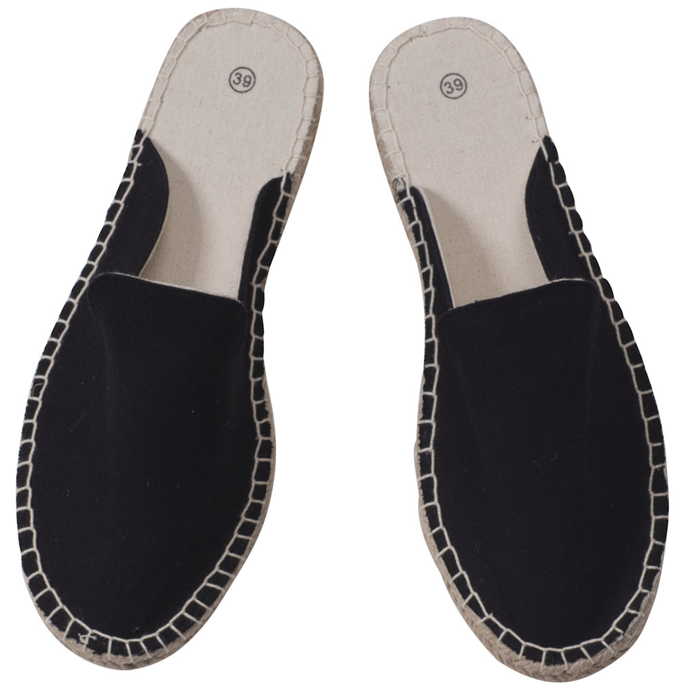 Espadrilles Pantoletten Canvas Slipper Damen Sommerlatschen Farbe: Schwarz, Größe: 42