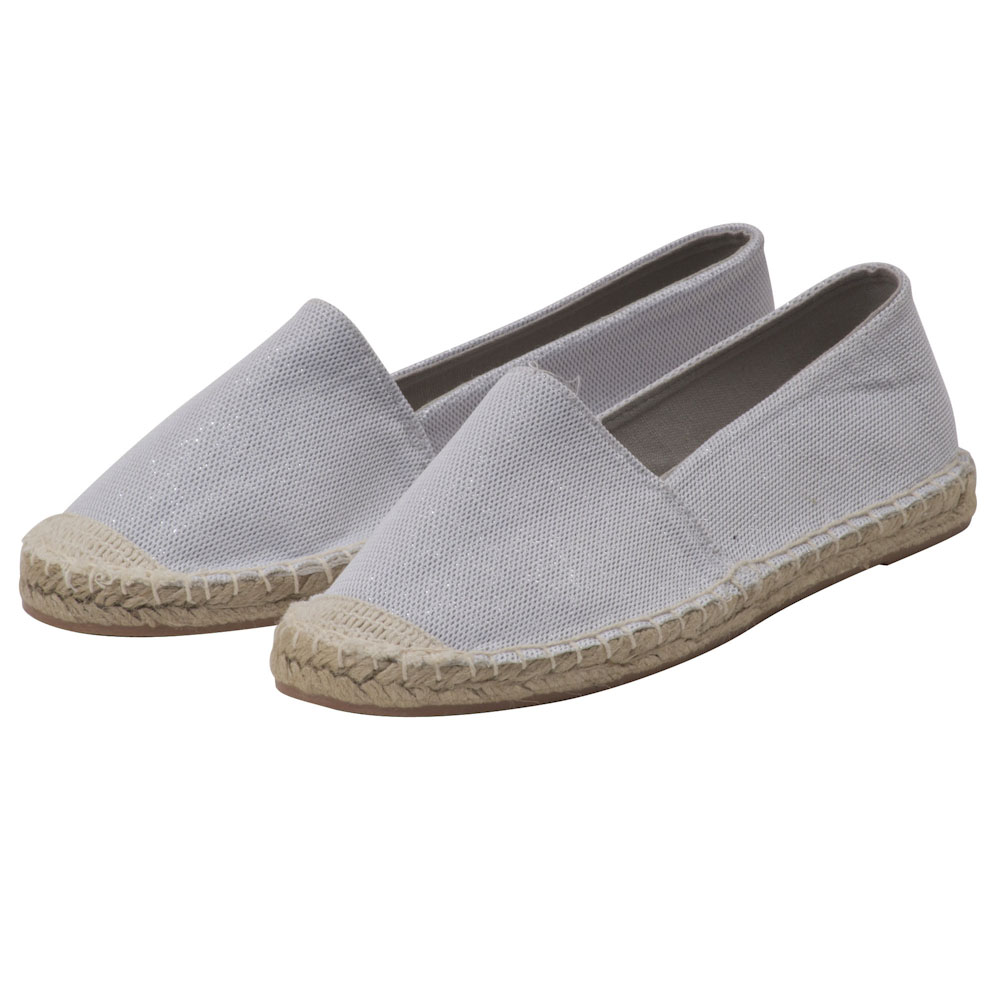 Espadrilles mit Glitzer Canvas Damen Sommerlatschen Slipper Farbe: Weiß, Größe: 37