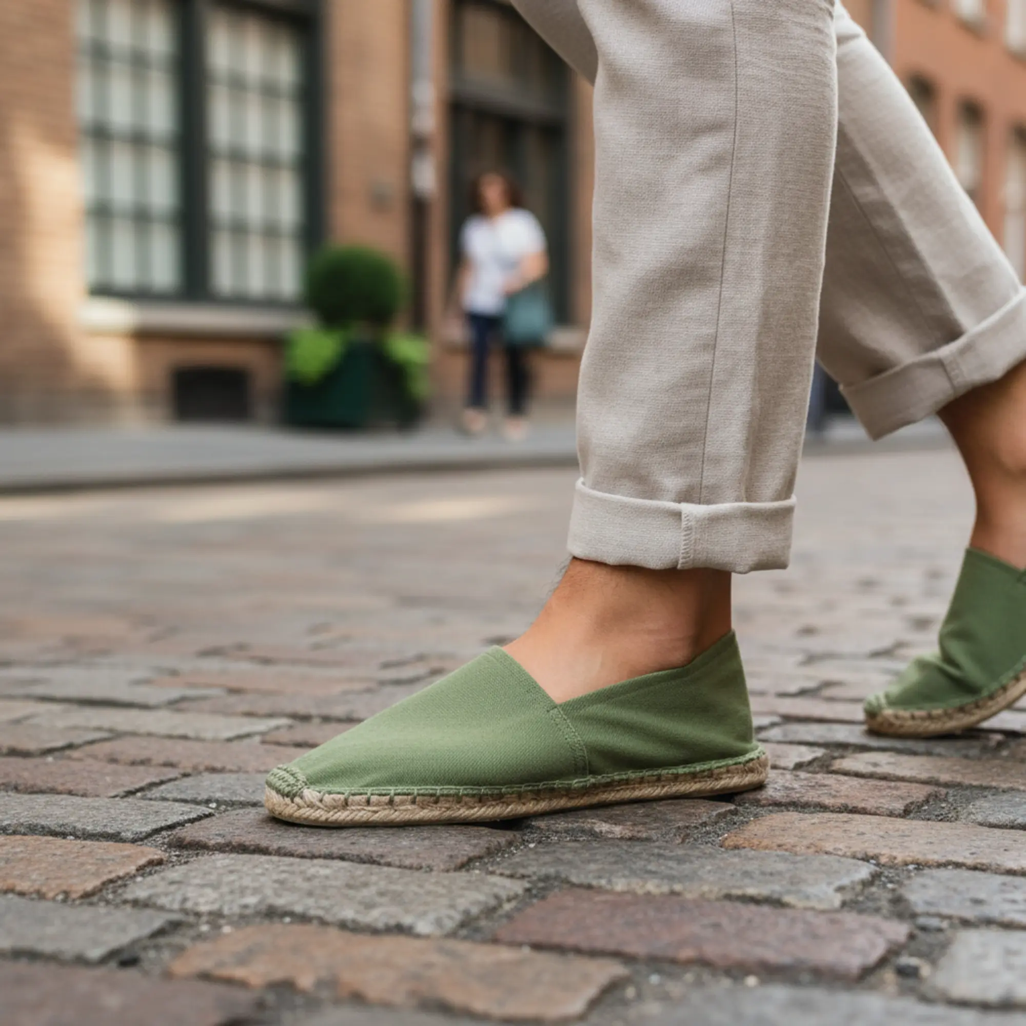 Espadrilles unicolor Canvas Damen und Herren Sommerlatschen Farbe: Olivgrün, Größe: 42