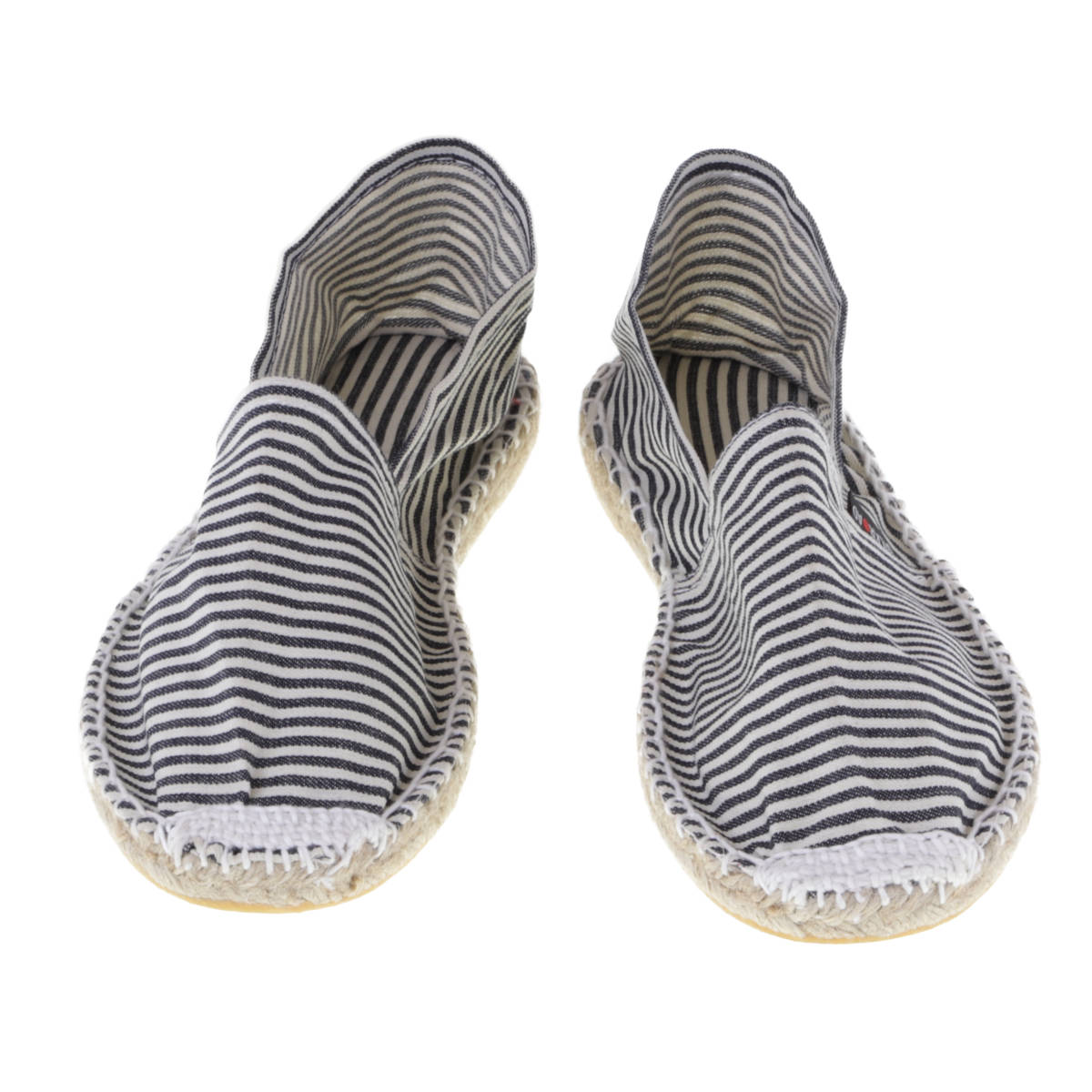 Espadrilles mit Streifen Canvas Damen und Herren Sommerlatschen Muster: Stripes schwarz, Größe: 46