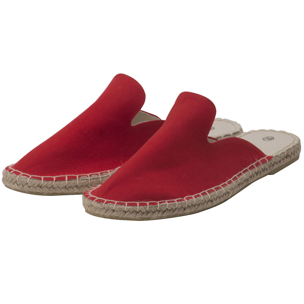 Espadrilles Pantoletten Canvas Slipper Damen Sommerlatschen Farbe: Rot, Größe: 42