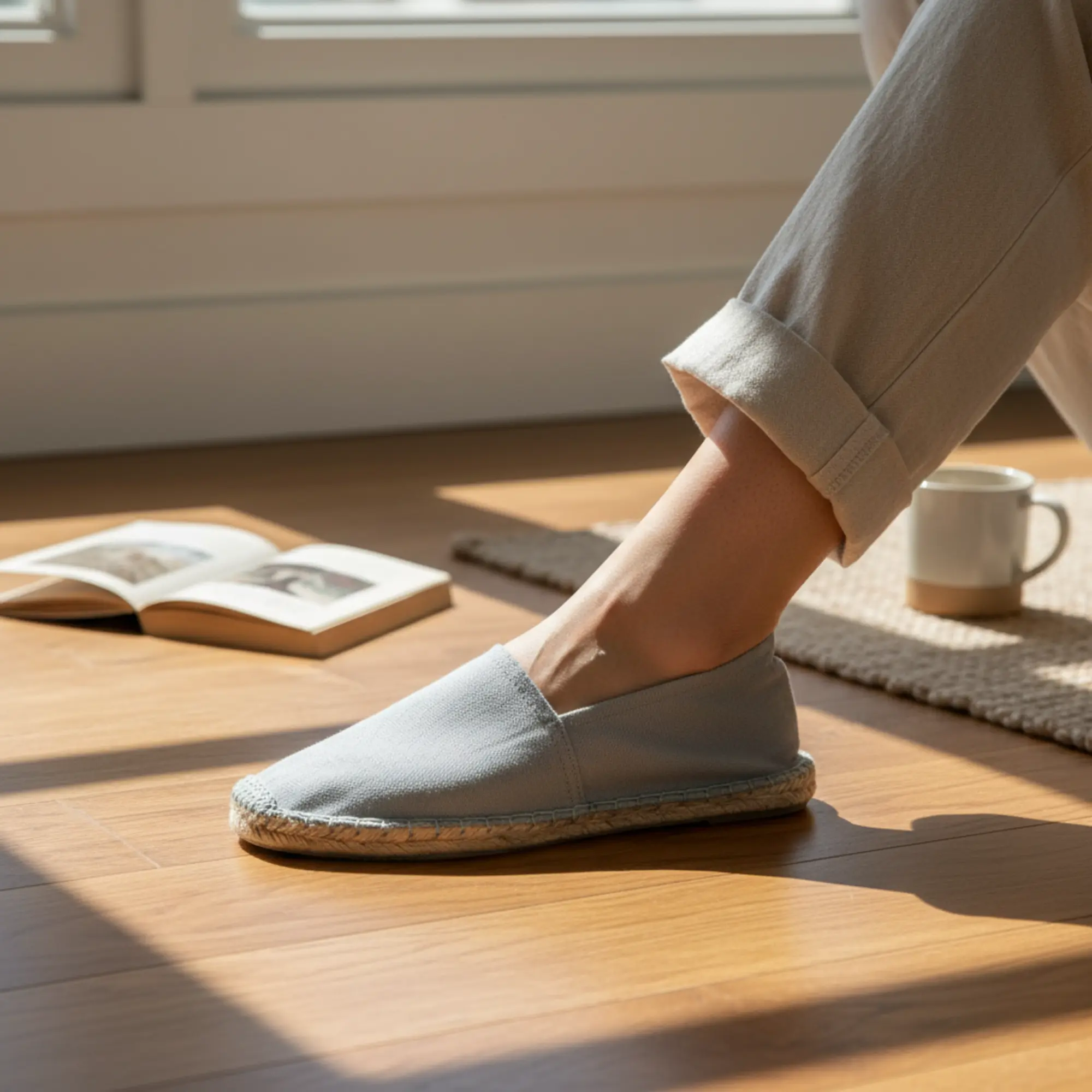  Espadrilles unicolor canvas women's and men's summer slippers grey