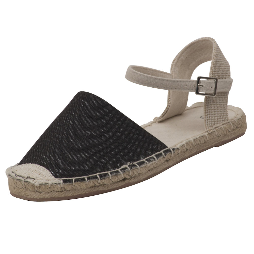 Espadrilles Sandalen Canvas Damen Sommerlatschen Farbe: Schwarz Beige, Größe: 37