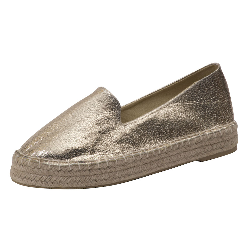 Espadrilles Metallic mit Plateausohle Canvas Damen Sommerlatschen Farbe: Gold, Größe: 42