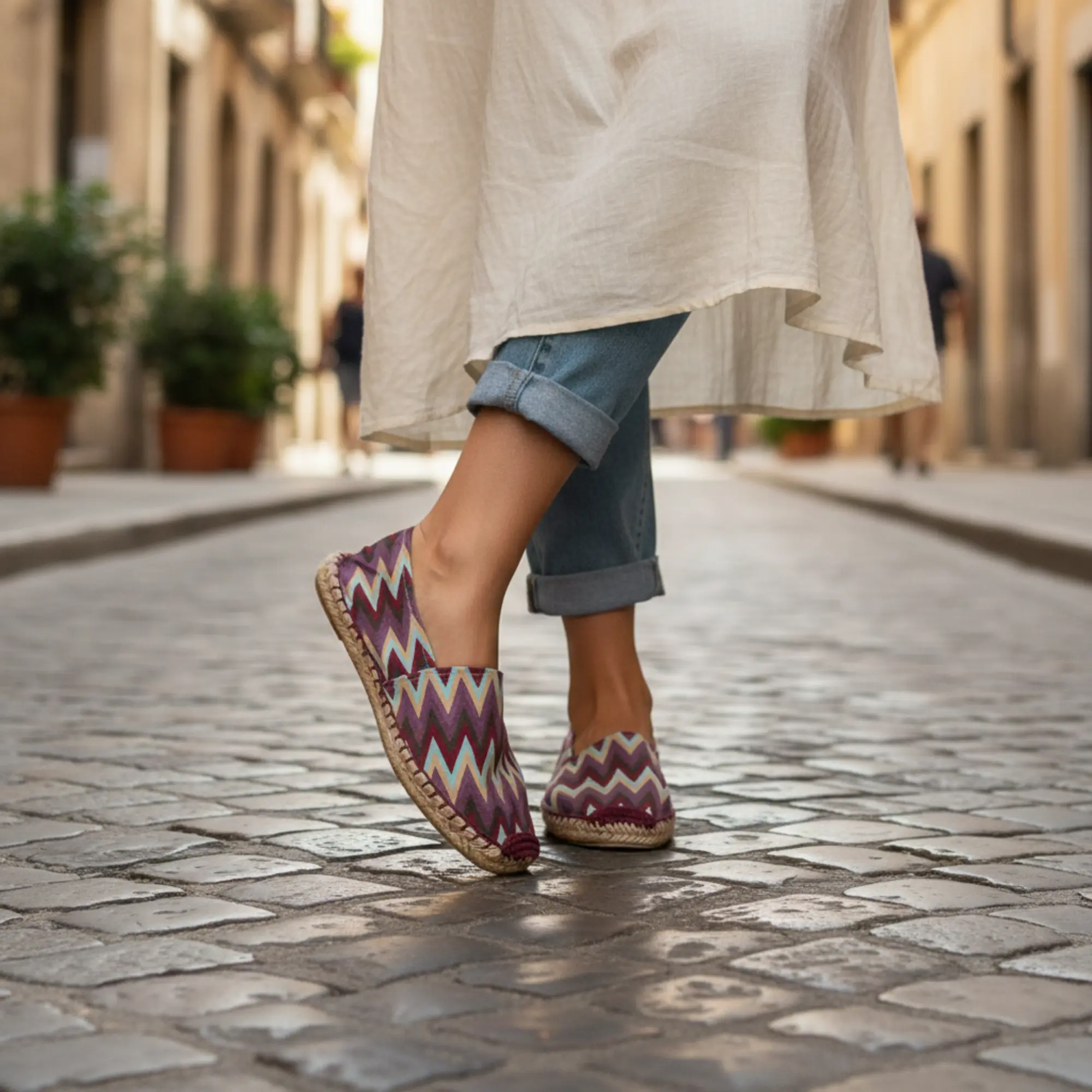 Espadrilles mit Zickzack Muster - Canvas Sommerlatschen