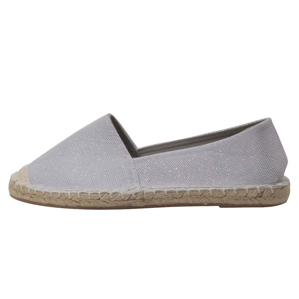 Espadrilles mit Glitzer Canvas Damen Sommerlatschen Slipper Farbe: Weiß, Größe: 37
