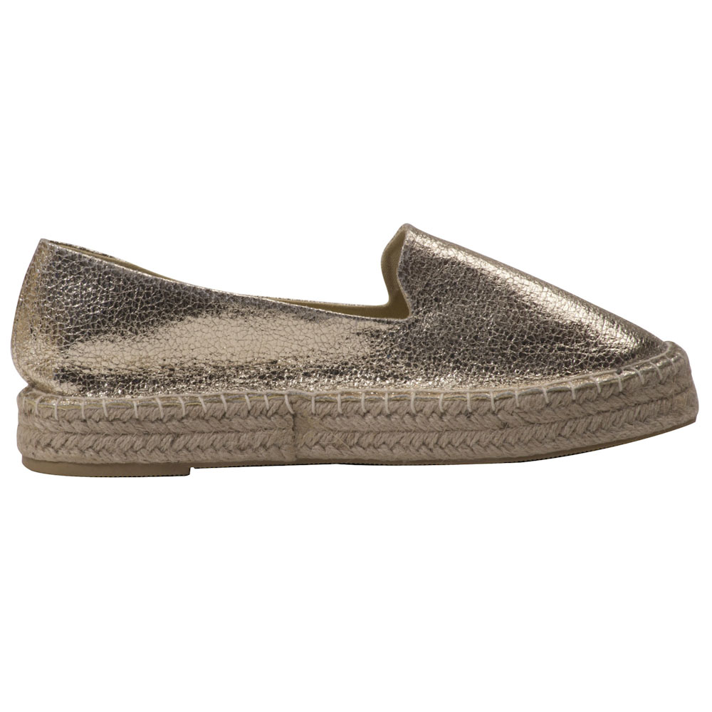 Espadrilles Metallic mit Plateausohle Canvas Damen Sommerlatschen Farbe: Gold, Größe: 42