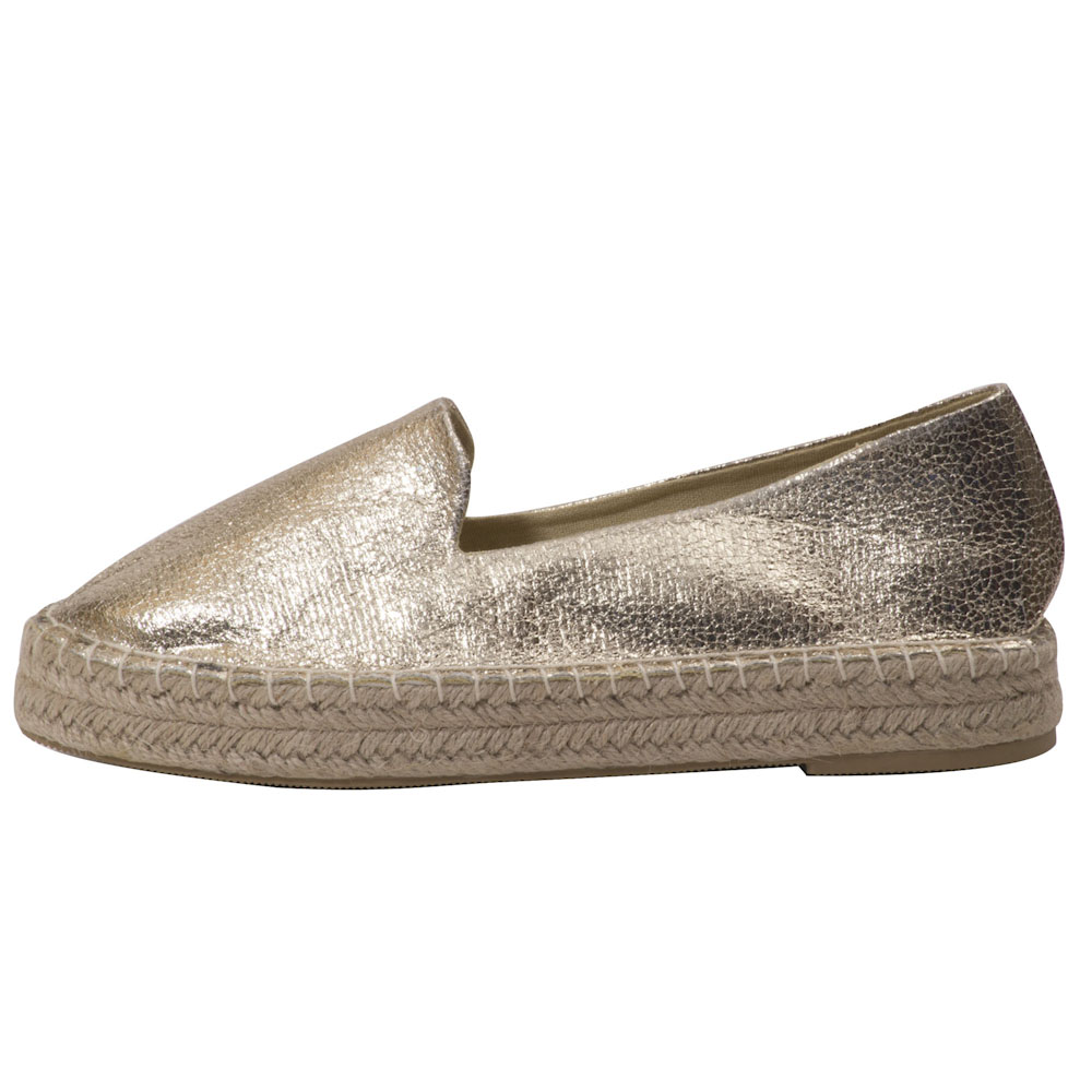 Espadrilles Metallic mit Plateausohle Canvas Damen Sommerlatschen Farbe: Gold, Größe: 42