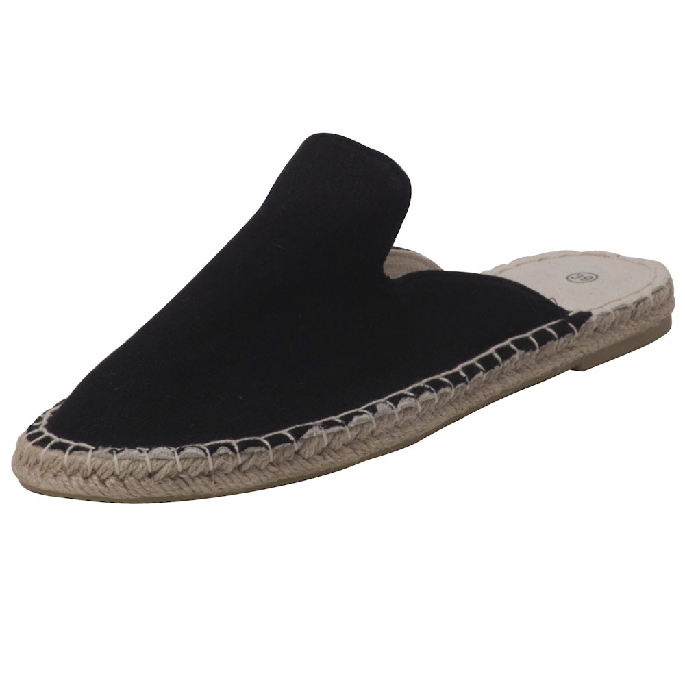 Espadrilles Pantoletten Canvas Slipper Damen Sommerlatschen Farbe: Schwarz, Größe: 42