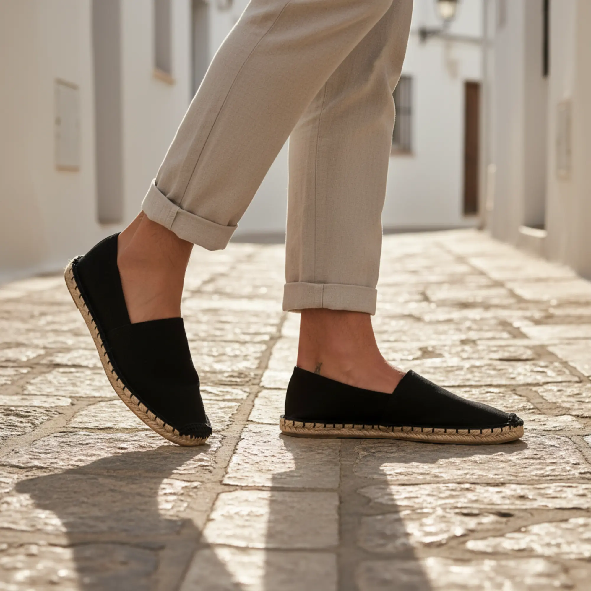 Espadrillas in tela tinta unita da donna e da uomo, pantofole estive nere