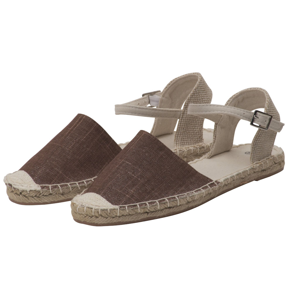 Espadrilles Sandalen Canvas Damen Sommerlatschen Farbe: Braun Beige, Größe: 42