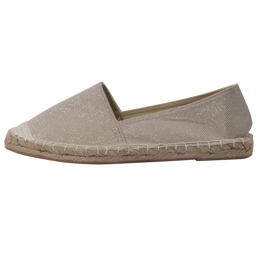 Espadrilles mit Glitzer Canvas Damen Sommerlatschen Slipper Farbe: Gold, Größe: 42