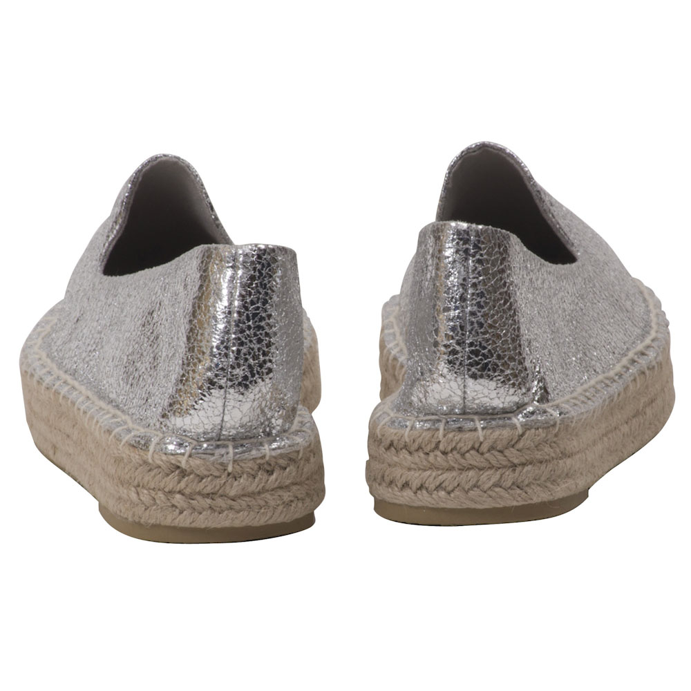 Espadrilles Metallic mit Plateausohle Canvas Damen Sommerlatschen Farbe: Silber, Größe: 37