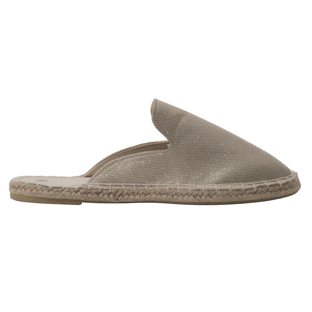 Espadrilles Pantoletten Canvas Slipper Damen Sommerlatschen Farbe: Gold mit Glitzer, Größe: 42