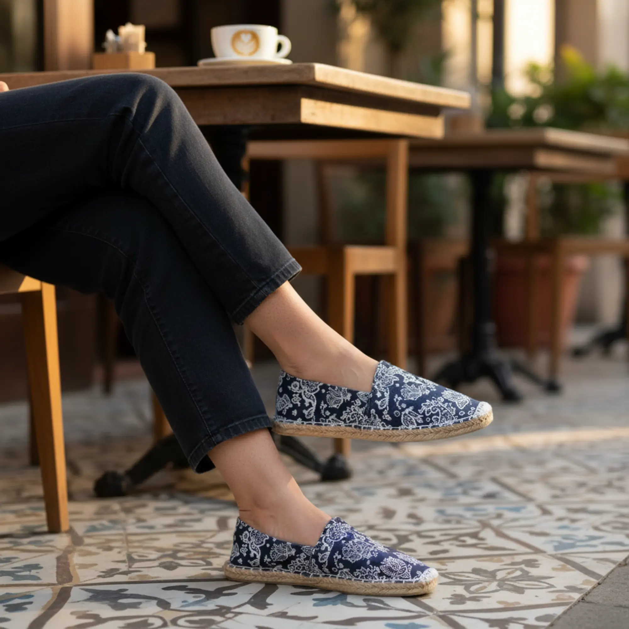 Espadrilles mit Paisley Muster Canvas Damen Slipper Sommerlatschen Muster: Paisley blau weiß, Größe: 36