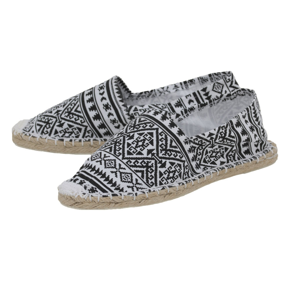Espadrilles mit Ethno Muster klassische Canvas Damen Sommerlatschen Muster: Ethno Schwarz Weiß, Größe: 42