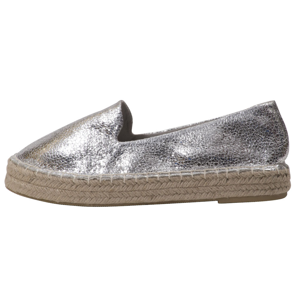 Espadrilles Metallic mit Plateausohle Canvas Damen Sommerlatschen Farbe: Silber, Größe: 37